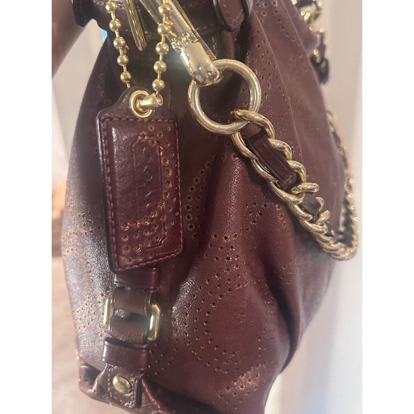 Coach Brooke Brown Perforated Leather Op Art Large Hobo Shoulder Bag 15003 - Picture 6 of 15